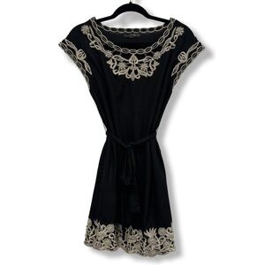 Elegant Black and Cream Embroidered Dress SM